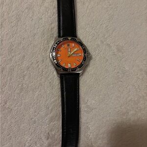 Zodiac deep reef Orange Dial Watch with Black Leather Strap